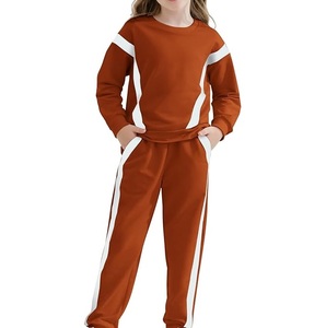 Chándal de moda para niños y niñas de Color sólido con diseño de rayas, chándal de algodón polar para correr, chándal, ropa de dos piezas - Product Image 2