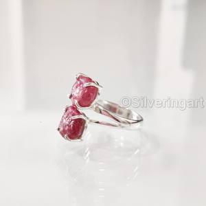 Bague pour femme en argent sterling 925 avec pierre brute de rubis naturel, pierre de naissance de juillet, style hippie, cadeau de Noël - Product Image 3