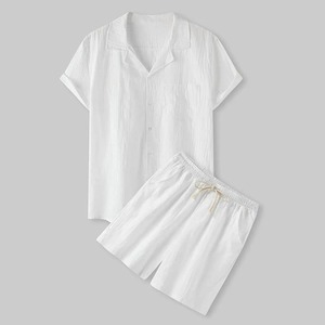 2024แฟชั่นลำลองสำหรับผู้ชายสำหรับฤดูร้อนชุดสูทกางเกงขาสั้นแขนสั้นคอปกผ้าฝ้าย100% ผ้าถักแบบระบายอากาศได้และหลวม - Product Image 3