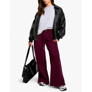 <b>Women's</b> High Quality Flared <b>Jogger</b> Sweatpants 100% Cotton Breathable Wide <b>Leg</b> Pants - Product Image 1