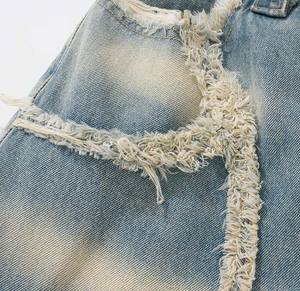 กางเกงผ้าเดนิมผ้าฝ้าย100% สำหรับผู้ชายทรงตรงทรงหลวมผ้าปักลายสไตล์สตรีทผ้าออกซ์ฟอร์ดระบายอากาศได้ดี - Product Image 4