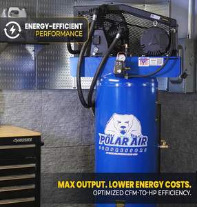 Compresseur d'air silencieux industriel original de haute qualité à 3 cylindres, 5 CV, 60 gallons, vertical, 2 étages, 19 CFM, 230 V, monophasé PS05V060Y1 - Product Image 3