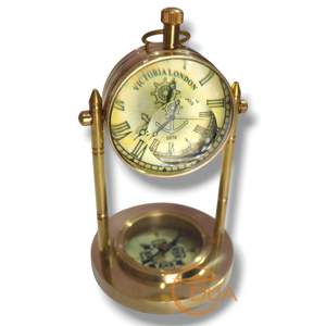 Victoria London Ancre nautique Horloge de bureau Montre Laiton antique avec accents de boussole de forme ronde de style moderne Circa 1876 - Product Image 3