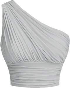 Top corto de un hombro para mujer, sin mangas, ajustado, camisetas sin mangas de verano, artículo de la mejor calidad, baja tasa, hecho en fábrica, camisetas sin mangas de un hombro - Product Image 6