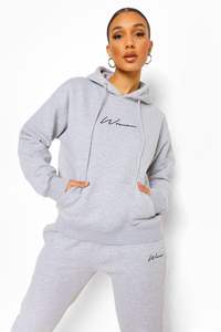 High Demand <b>Grey</b> Solid Embroidered Eco-Friendly Winter Casual Women's 2-Piece Fleece Hooded Tracksuit Set Breathable <b>Hoodie</b> - Product Image 3