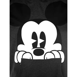 <strong>Mickey</strong> <strong>Mouse</strong> Hoodie Gray Cotton Pullover <strong>Sweatshirt</strong> With Pockets Character Print Front Design Autumn Casual Wear - Product Image 3