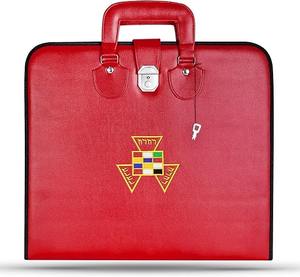 Conjunto de insignias masónicas del Arco Real PHP, delantal bordado a mano con flecos dorados, collar de cadena con joya, guantes blancos y estuche rojo. - Product Image 2