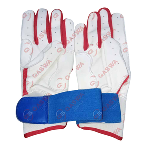 Gants de frappe de baseball personnalisés en cuir de couleur blanche, bleue et rouge à manchette longue pour les joueurs de baseball - Product Image 3
