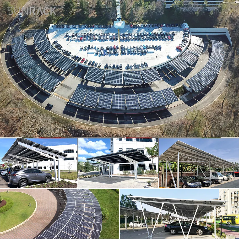 Sunrack Sistemas de montaje fotovoltaico Solar Carport Racks Car Park China Venta al por mayor Impermeable Solar Carport