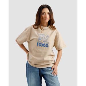 Camiseta de punto 100% algodón para mujer con manga regular, detalle inverso y diseño transpirable en color topo. - Product Image 1