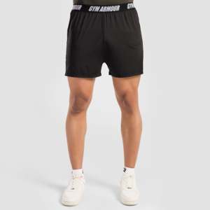 Shorts de mode Motion Lite noirs confortables 100 % polyester à taille élastique avec motif tricoté tendance et logo décoratif - Product Image 2