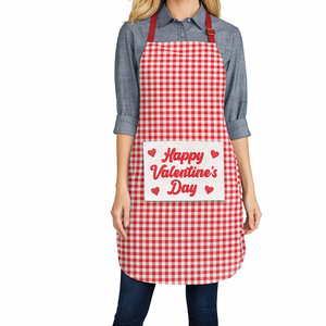 Delantales de Cocina Personalizados al por Mayor de Fábrica con Logotipo Impreso y Bordado, Delantales Ajustables de Tela a Cuadros de Algodón con 1 Bolsillo - Product Image 1