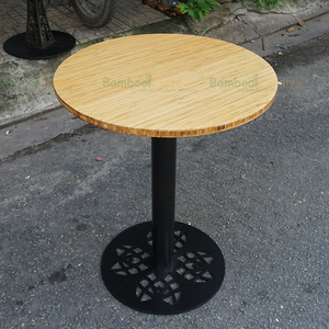 Round <b>Bamboo</b> Cafe <b>Table</b> 60cm Natural Color Patterned Iron Legs Outdoor Use - Product Image 2