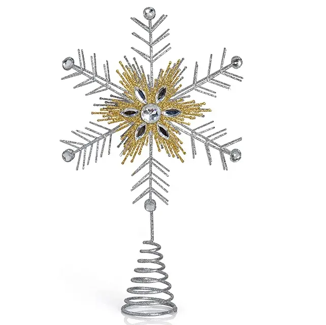 Hot Sale Metal Stars Christmas Tree Top Decorating Star Glitter Snowflake Tree Topper Christmas Ornament For X Mas Tree