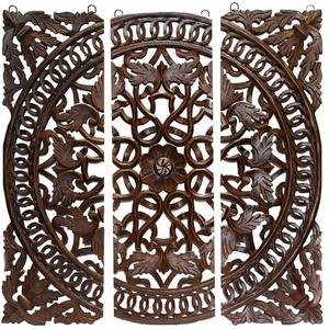 Ensemble de panneaux muraux sculptés en bois de manguier massif, art mural en bois décoratif (ensemble de 3 panneaux) - Product Image 1