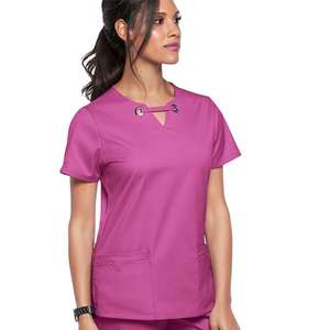 Custom 2024 Short Sleeve Multi <b>Pockets</b> Breathable Scrub Tops Nurse Hospital Uniform Top Scrub - Product Image 5
