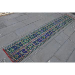 พรมตุรกีวินเทจ ขนาด 1.6x10.1 ฟุต พรมลายต้นไม้และพืชสีน้ำเงิน - Product Image 3