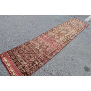 พรมวินเทจขนาด 2.4x10.8 ฟุต, พรมตุรกีแบบ Runner, พรมสีน้ำตาลสไตล์ตะวันตกเฉียงใต้ - Product Image 3