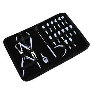 Hair Stylist White Hair <b>Extension</b> Tool Set Micro <b>Bead</b> Crimping Plier Parting Ring Threader Hook & Sectioning Clips Stainless - Product Image 1