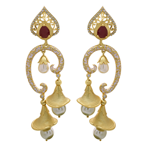 Boucles d'oreilles pendantes en laiton imitation antique traditionnelle bijoux de mode de mariage élégants avec placage mat exporté AD - Product Image 2