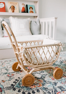 Poussette de poupée en osier, poussette de poupée en osier avec roues en bois, poussette de poupée en osier, landau de poupée en osier - Product Image 3