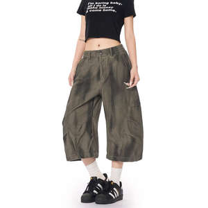 Personnalisé 100% coton hommes demi-corps lavé Denim Shorts tissé taille moyenne coupe ample Style décontracté loisirs Cargo OEM Service - Product Image 1