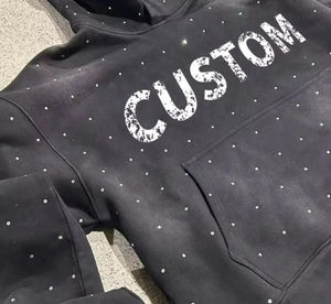 2025 Trending Custom Loose Fit Acid Wash Hip Hop Distressed Embroidery <b>Rhinestone</b> <b>Hoodies</b> For Men <b>Rhinestones</b> <b>Hoodies</b> - Product Image 3
