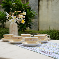 Ensemble de 6 tasses à thé ovales en bois blanc exclusives Sonder avec logo personnalisé, vaisselle élégante et classique portable pour la maison et l'hôtel