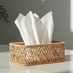 Soporte portátil ligero para caja de pañuelos de ratán, fácil de mover y limpiar para un uso práctico en varias habitaciones del hogar - Product Image 1