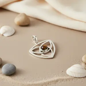 Pendentif en argent 925 avec œil de tigre pour femmes, à porter tous les jours, boucles d'oreilles fines, cadeau parfait - Product Image 1