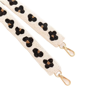 Hand embroidered beaded strap <b>purse</b> Black gold <b>white</b> <b>purse</b> accessory Trendy handmade <b>purse</b> from India - Product Image 1