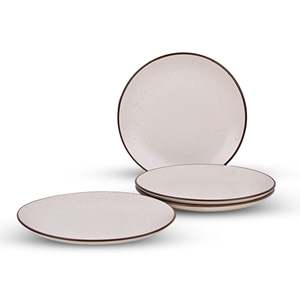 Juego de Platos de Cena Minimalistas con Borde Negro y Diseño de Puntos, 4 Platos Planos de Cerámica Pintados a Mano de 10.5 Pulgadas para Fiestas, Eventos y Hoteles - Product Image 1