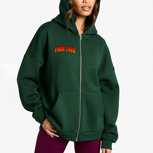 Customised Heavyweight Hooded Relaxed Fit Zip Women's Sweatshirt Streetwear Breathable Custom DTF Logo 100% Cotton <b>Zipper</b> - Product Image 4
