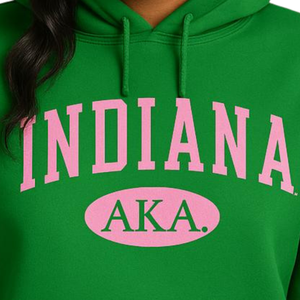 Sudadera con Capucha AKA Indiana State, Color Verde Kelly y Rosa, con Estampado Gráfico, Personalizada para Hermandades Griegas - Product Image 5