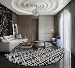 <span class=keywords><strong>Tappeto</strong></span> ad anello antimacchia bianco perla e <span class=keywords><strong>nero</strong></span> tappeti rotondi di design d'interni moderni eleganti francesi - Product Image 1