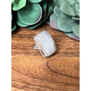 Reda Galvan Oval Moonstone & Sterling Silver <b>Ring</b> Rhodium Plated Size 6.25 - Product Image 4