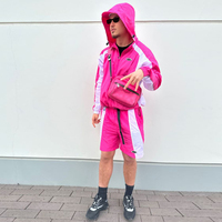 Veste zippée à patchwork réfléchissant avec logo personnalisé Ensembles de shorts de sport en nylon Survêtements Unisexe pour hommes Ensembles courts coupe-vent