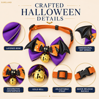 Collier pour animaux de compagnie Halloween avec nœud papillon et clochette, réglable, pour grands chiens et chats - Design ailes de chauve-souris et yeux, style britannique, toutes saisons, en polyester