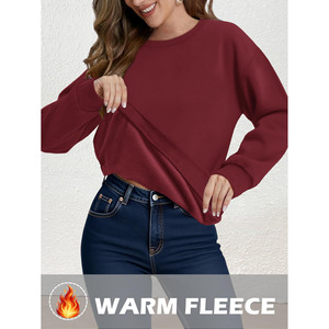 เสื้อฮู้ดสวมหัวโอเวอร์ไซส์วินเทจของผู้หญิงเสื้อกันหนาวแขนยาวผ้าฟลีซผ้าโพลีเอสเตอร์สำหรับฤดูหนาว - Product Image 4