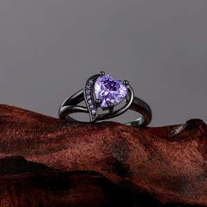 Jeulia Gothic Black Split Shank Purple Heart Cut Fashion <b>Ring</b> for Children - Product Image 5