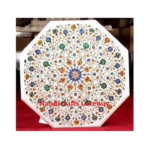 Octagonal Shape Natural White Marble Inlay <b>Table</b> Top With Smooth And Glossy Surface Handmade Flower Design Used For <b>Corner</b> <b>Table</b> - Product Image 1