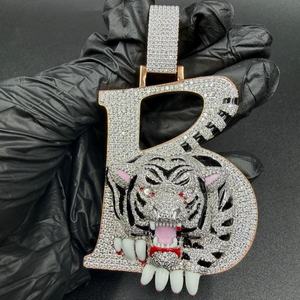 Custom B Letter And Tiger Moissanite Round Cut Hip Hop <b>Initial</b> <b>Pendant</b> For Men 925 <b>Silver</b> Party Fine Jewelry <b>Pendants</b> & Charms - Product Image 1