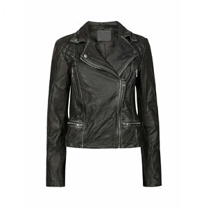 Veste de moto en peau de mouton véritable recadrée pour femmes en gros tissu tricoté imprimé en cuir véritable personnalisé prix bon marché - Product Image 4