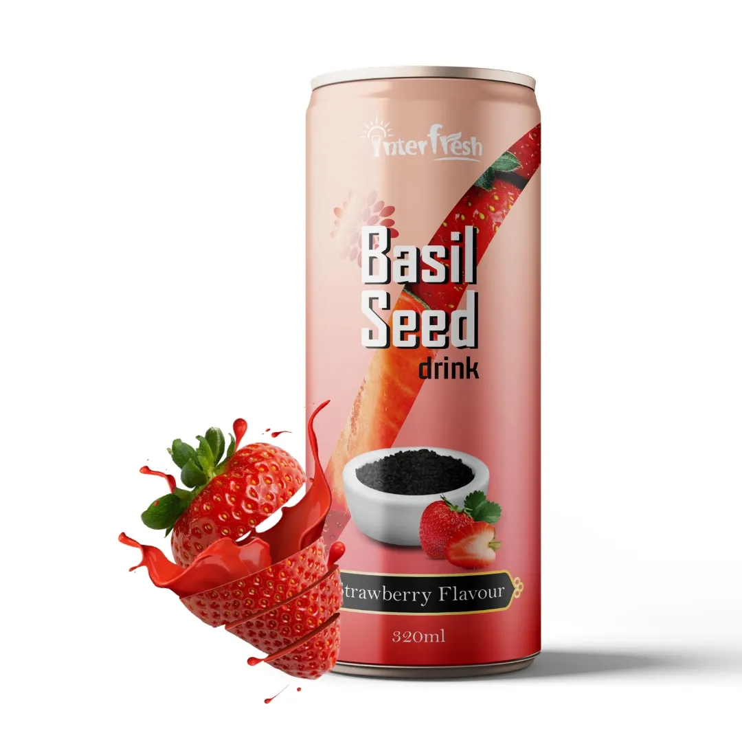 Grande qualità buon prezzo sapore di semi di basilico bevande con frutta fragola vari gusti di succo di frutta 330ml per il commercio all'ingrosso
