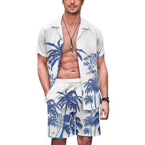 Custom Printed Hawaiian Style Men's Summer Short Set XL Size Cotton Button-<b>Up</b> T-Shirt and Shorts Casual Style - Product Image 4