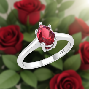 Anello di fidanzamento classico in argento sterling 925 con rubino naturale taglio a pera da 0,35 ct - Product Image 3