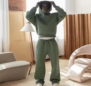 Chándal con logotipo personalizado 100% algodón para hombres y mujeres, ropa de calle Unisex, conjunto de Sudadera con capucha y Jogger, ropa deportiva cómoda - Product Image 2