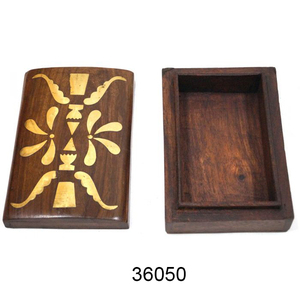 กล่องไม้แกะสลักโบราณพร้อมสลักทองเหลืองไม้เนื้อแข็งธรรมชาติ - Product Image 4