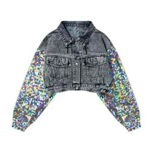 Chaqueta Vaquera de Color Personalizado para Mujer, Chaqueta Vaquera de Moda Otoñal, Chaqueta Informal para Mujer, Chaqueta Vaquera con Cuello Alto - Product Image 1