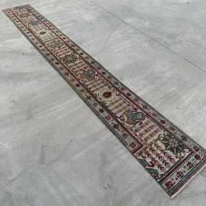 Vintage <b>Runner</b> Rug 1.4x10.5 ft, <b>Red</b> Solid Turkish Wool Rug - Product Image 2